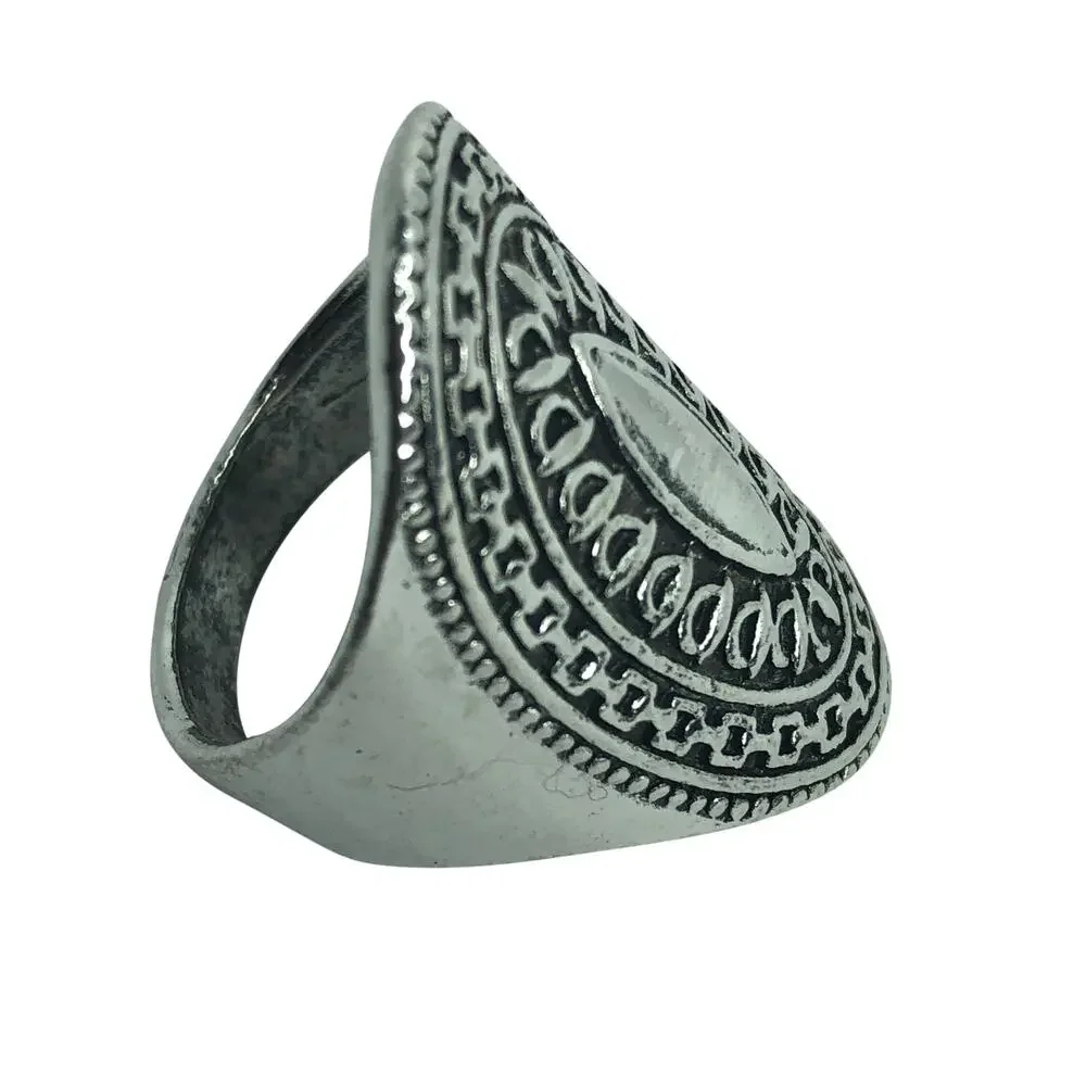 Long Boho Silver Ring - Size 9.5